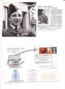 WW2 BOB fighter pilots Thomas Hubbard 601 sqn signed BOB cover with biography info fixed to A4 page.