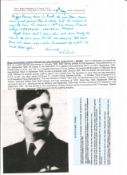 WW2 BOB fighter pilot Aubrey De Lisle Innes signed note on card with biography info fixed to A4