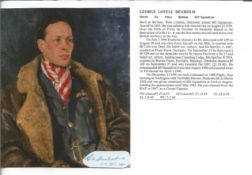 WW2 BOB fighter pilot George Denholm 603 sqn signature piece with biography info fixed to A4 page.