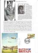 WW2 BOB fighter pilot Kenneth Lee 501 sqn signed BOB cover with biography info fixed to A4 page.