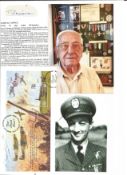 WW2 BOB fighter pilot Sawicz, Tadeusz 303 sqn signed BOB stamp sheet with biography info fixed to A4