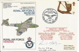 WW2 BOB fighter pilot R Hellyer 616 sqn signed RAF Hendon cover. Single vendor Battle of Britain RAF
