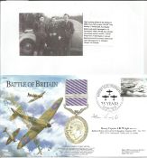 WW2 BOB fighter pilot Alan Wright 92 sqn signed BOB cover with biography info fixed to A4 page.