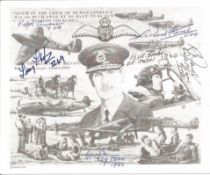 WW2 BOB fighter pilot s six signed Dowding art card, Anthony Thompson 85 sqn, G W Benn 219 sqn, R