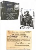 WW2 BOB fighter pilot Julian Kowalski 302 sqn signed photo with biography info fixed to A4 page.