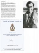 WW2 BOB fighter pilot Peter Olver 603 sqn signature piece with biography info fixed to A4 page.