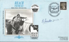 WW2 BOB fighter pilot Horatio Chandler 610 sqn signed 1990 Reach for the Sky cover. Single vendor