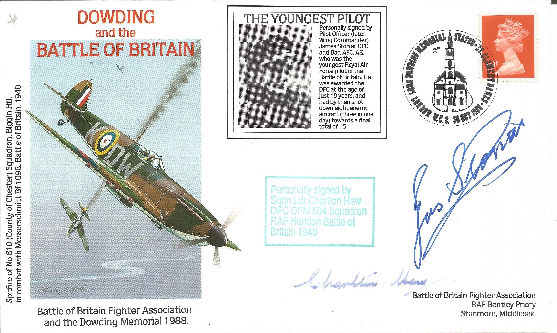 WW2 BOB fighter pilot James Storrar , Charlton Haw 504 sqn signed BOB cover. Single vendor Battle of