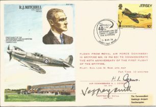 WW2 BOB fighter pilot Jeffrey Quill, Air Cdr H Cozens signed RJ Mitchell cover. Single vendor Battle