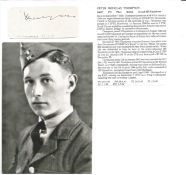 WW2 BOB fighter pilot Peter Thompson 32 sqn signature piece with biography info fixed to A4 page.
