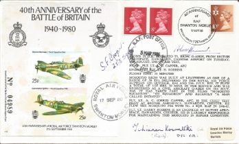 WW2 BOB fighter pilots Alan Bennett, S F cooper 253 sqn, T Kowalski signed 40th ann BOB cover.