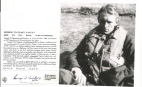 WW2 BOB fighter pilot George Varley 79 sqn signature piece with biography info fixed to A4 page.