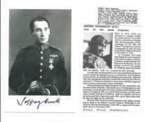 WW2 BOB fighter pilot Jeffrey Quill 65 sqn signed photo with biography info fixed to A4 page. Single