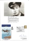 WW2 BOB fighter pilot Thomas Iveson 616 sqn signed Tirpitz cover with biography info fixed to A4