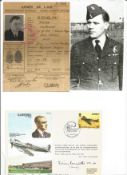 WW2 BOB fighter pilot Julian Kowalski 302 sqn signed R J Mitchell cover with biography info fixed to