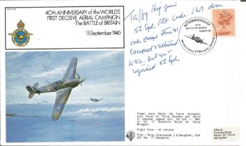 WW2 BOB fighter pilot Frederick Higginson 56 sqn signed 40th ann BOB cover. Inscribed shot down June