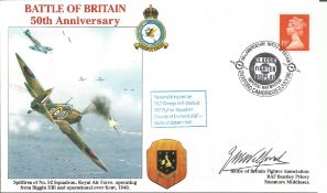 WW2 BOB fighter pilot George Welford 607 sqn signed 50th ann BOB cover. Single vendor Battle of