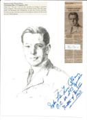 WW2 BOB fighter pilot Thomas Gleave 256 sqn signed print with biography info fixed to A4 page.
