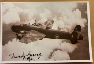 WW2 W/O Derek Gurney 10 sqn signed 6 x 4 inch Halifax in flight picture. Bomber Command veteran.