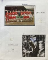 Football Man Utd Matt Busby signed 4 x 4 inch European Cup photo and signed colour team picture