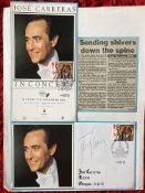 Opera Jose Carreras signed 1991 Glasgow Opera cover A4 display. Good condition. All autographs