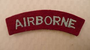 WW2 An original British Airborne Forces embroidered cloth Airborne shoulder title. This original WW2