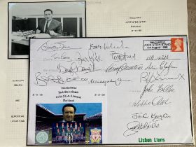 Celtic football 1967, 16 Lisbon Lions squad signed1998 Jock Stein stand cover. Signed by Ronnie