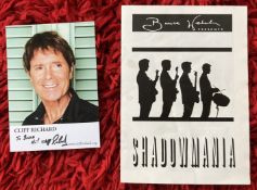 Cliff Richards signed 6 x 4 photo to Brian Plus the Shadows signed to back inside page of