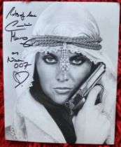 James Bond Caroline Munro signed 10 x 8 inch b/w head and shoulders scene, gun in hand, inscribed