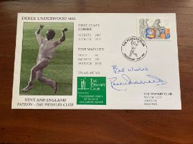 Cricket legend Derek Underwood signed on his own 1999 tribute cover. Kent and England spin bowler.