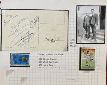 Football Ferenc Puskas signed to back of vintage Budapest Stadium postcard. Five other unknown