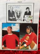 Football Man Utd Matt Busby signed 4 x 4 inch European Cup photo with George Best picture display.