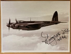 WW2 Flt Lt Richard Burgess DFC 139 sqn signed 6 x 4 inch Mosquito in flight picture. Bomber