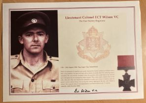 WW2 Victoria Cross winner Lt Cdr. Eric Wilson VC hand signed A4 colour copied display. Good