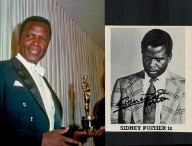 Sidney Poitier 1927-2022 American Actor Signed Cut Picture With Photo. Good condition. All