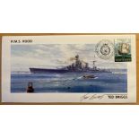 HMS Hood WW2 survivor Ted Briggs multiple signed cover. Commemorative envelope produced to the