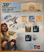 WW2 Battle of Britain fighter pilots Allan Scott, Tim Elkington signed Benham 50th ann VE Day