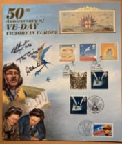 WW2 Battle of Britain fighter pilots Allan Scott, Tim Elkington signed Benham 50th ann VE Day