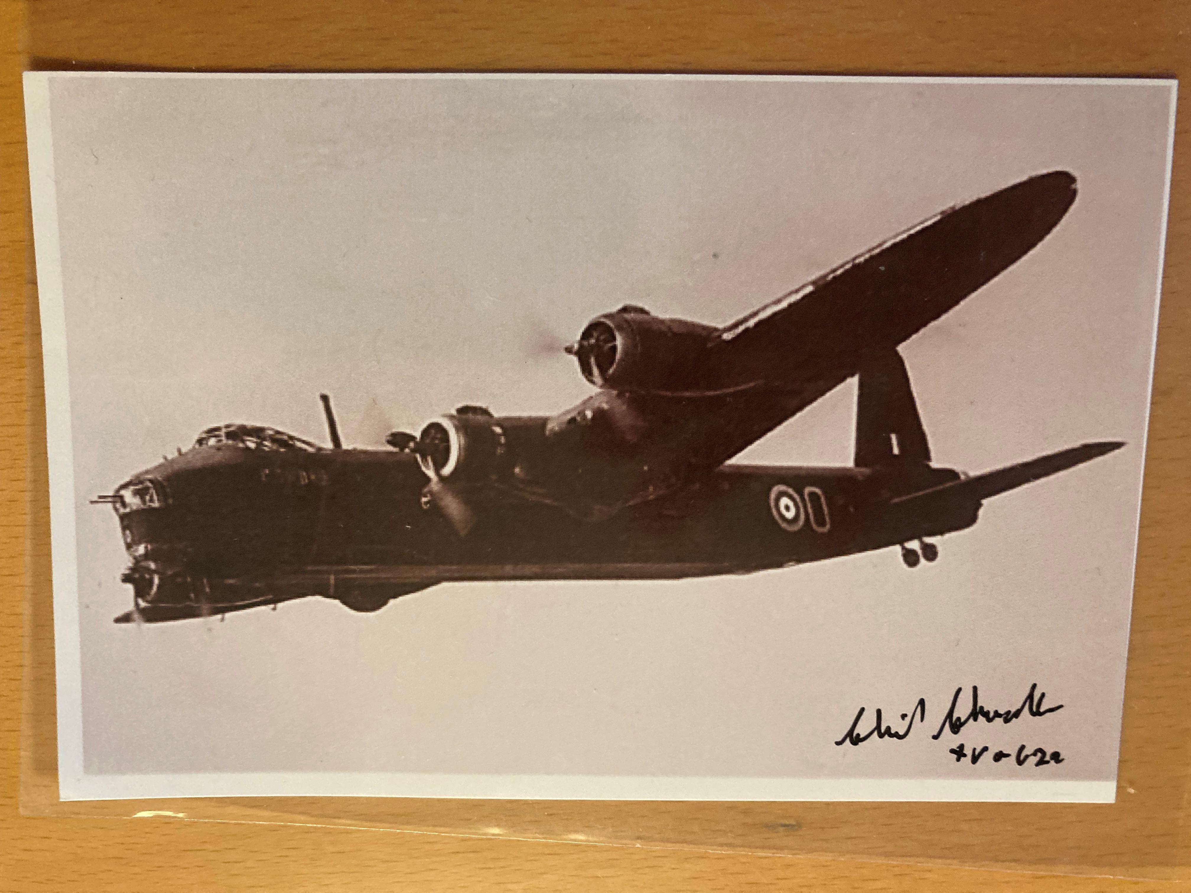 WW2 W/O Cecil Chandler 15 sqn signed 6 x 4 inch Short Stirling in flight picture. Bomber Command