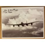 WW2 Flt Lt Jo Lancaster DFC 12 sqn signed 6 x 4 inch Lancaster in flight picture. Bomber Command