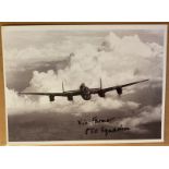 WW2 F/O Vic Farmer 550 sqn signed 6 x 4 inch Lancaster in flight picture. Bomber Command veteran.