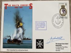 WW2 Malta Convoys cover 1988 signed by J Whadcoat veteran MV Rochester Castle. Good condition. All