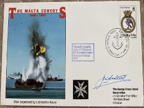 WW2 Malta Convoys cover 1988 signed by J Whadcoat veteran MV Rochester Castle. Good condition. All