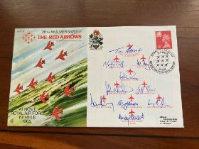 Red Arrows 1989 complete display team signed Kemble 1965 25th ann. Air Show cover. Flown by the team