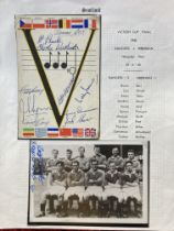 Football Rangers v Hibernian 1946 Victory Cup final multiple signed Victory postcard. Autographs