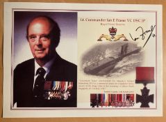 WW2 Victoria Cross winner Lt Cdre Ian Fraser VC DSC hand signed A4 colour copied display. Good