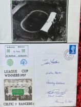 Football Celtic 7, Rangers 1 multiple signed cover comm. 1957 League Cup winners. Autographs of