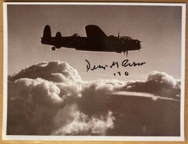 WW2 Flt Lt Denis Evans MBE 170 sqn signed 6 x 4 inch Lancaster in flight picture. Bomber Command