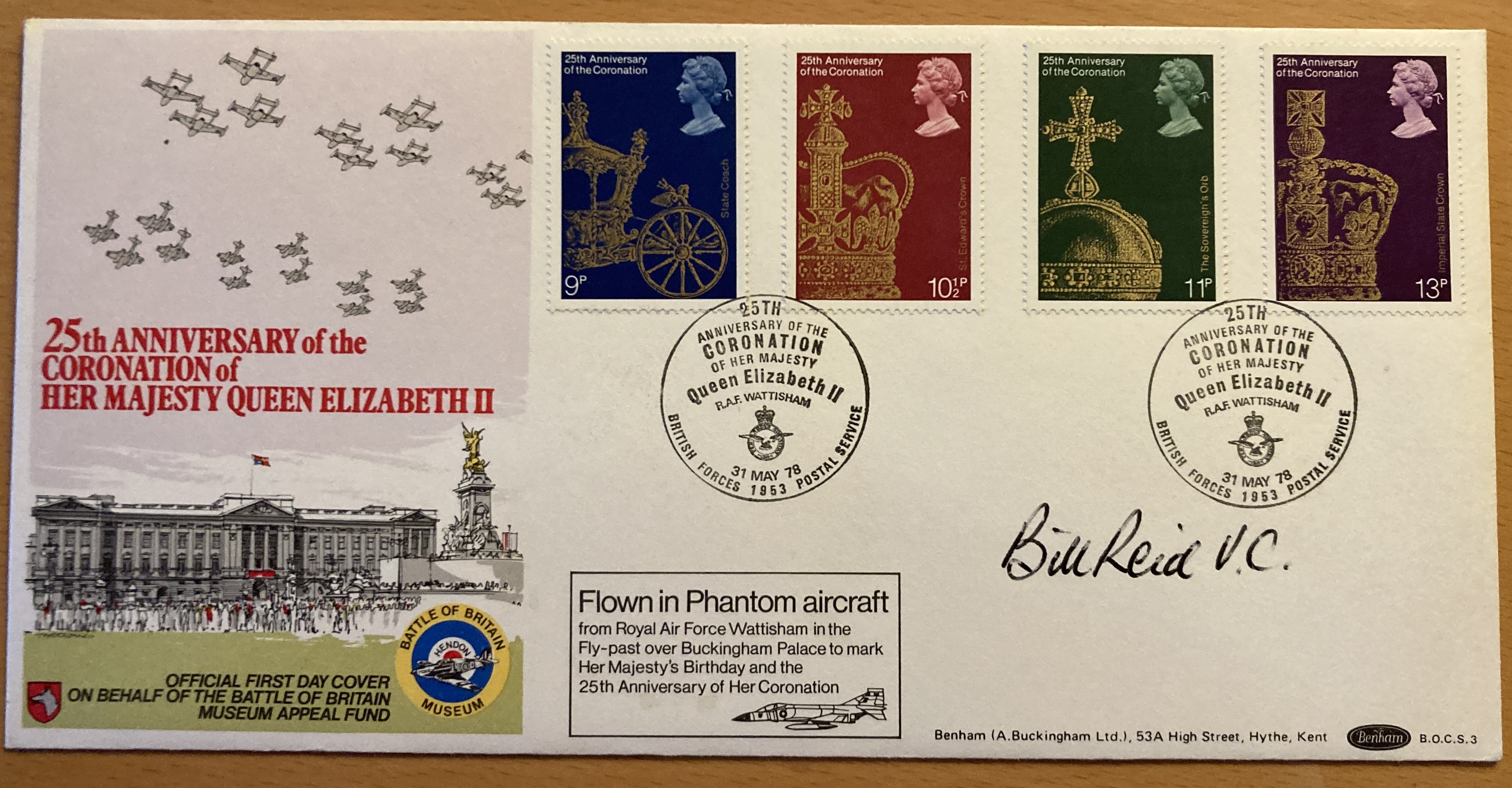 WW2 Bill Reid VC signed 1978 rare Benham official Coronation FDC BOCS3, with BFPS 1953 special