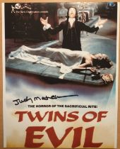 Twins of Evil Judy Matheson signed 10 x 8 inch colour movie poster photo. Good condition. All